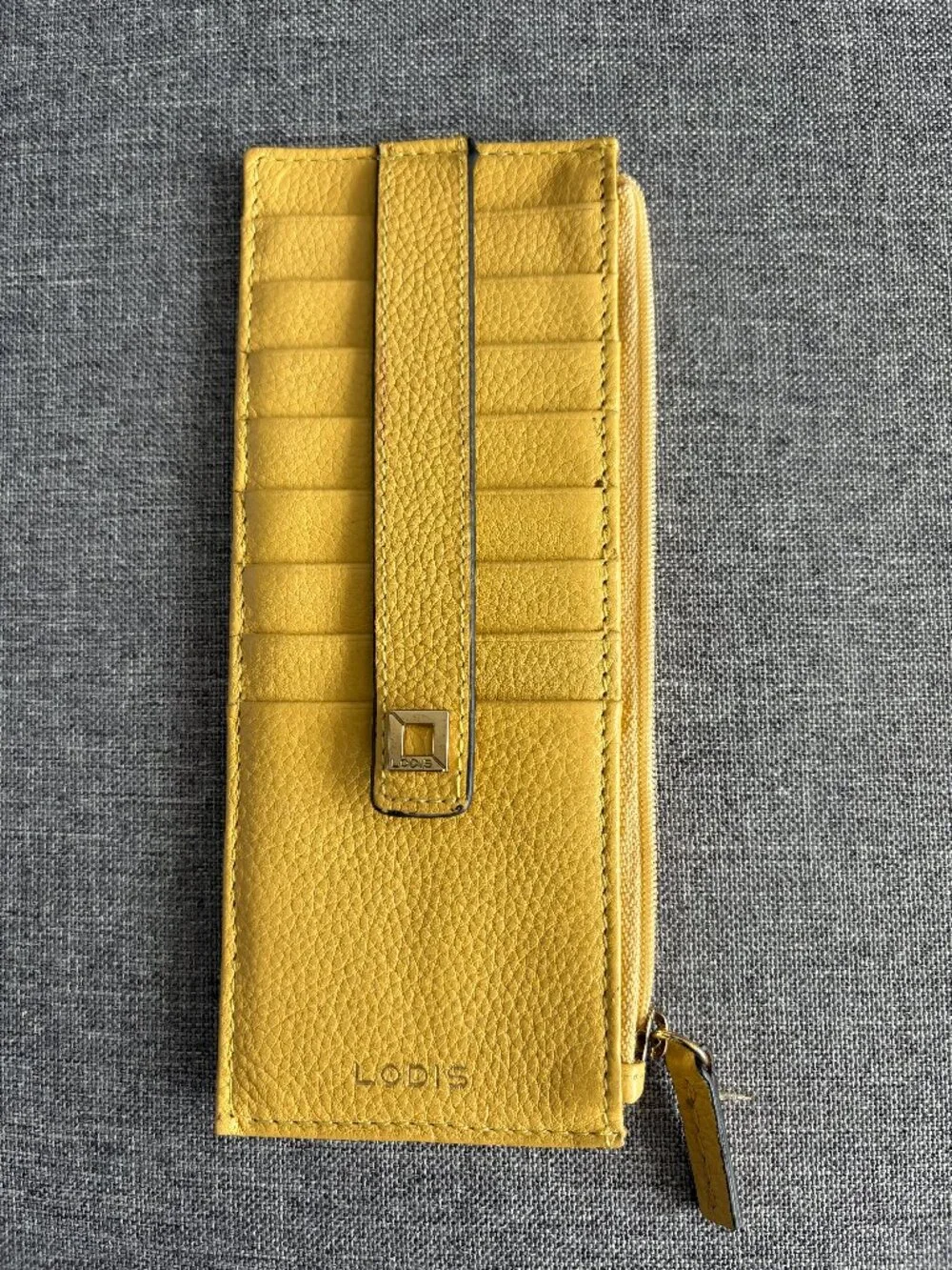 Lodis Julia Long Stacker Yellow Pebbled Leather Card Organizer Wallet ID Window